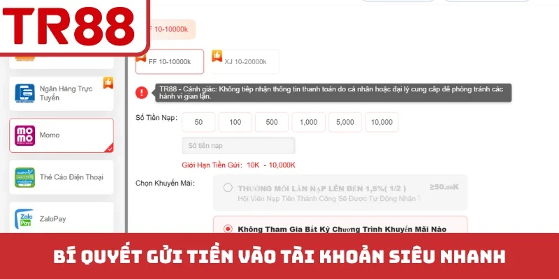 Bí quyết gửi tiền vào tài khoản siêu nhanh