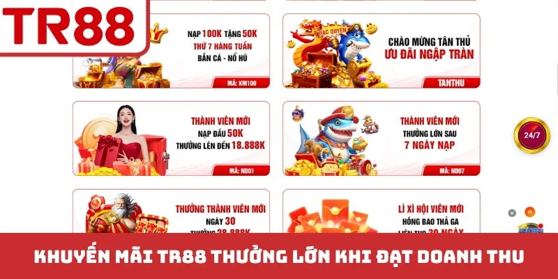 Khuyến mãi TR88 thưởng lớn khi đạt doanh thu